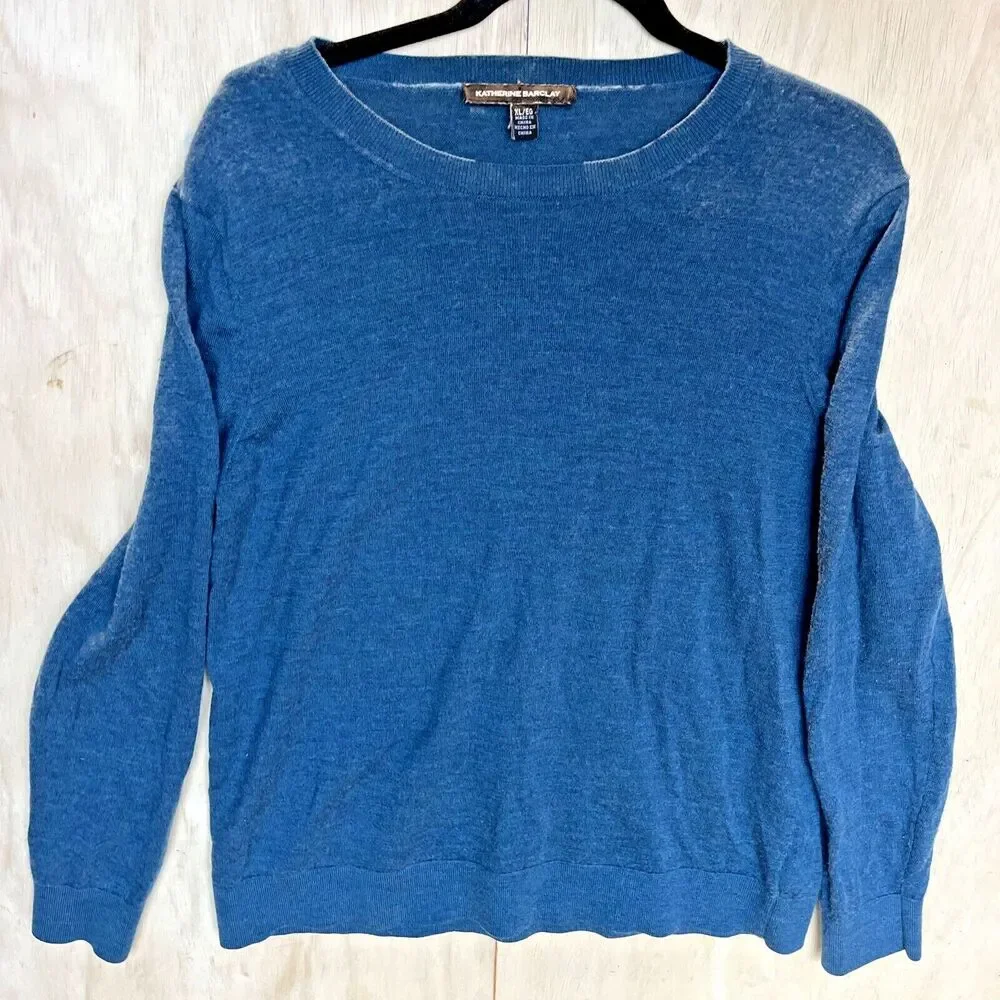 Katherine Barclay Pullover Sweater 100% Merino Extra Fine Wool Blue XL Shirt